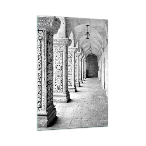 Impression sur verre - Image sur verre - Colonnes historiques dans une prise de vue monochrome - 70x100cm - Où cela mène-t-il…? - Décoration murale moderne pour le salon et la chambre ARTTOR