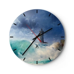 Horloge murale - Pendule murale - Un phare entouré d'une mer agitée et d'un ciel orageux - 30x30cm - En garde contre les éléments - Décoration murale moderne pour le salon, la cuisine et la chambre ARTTOR