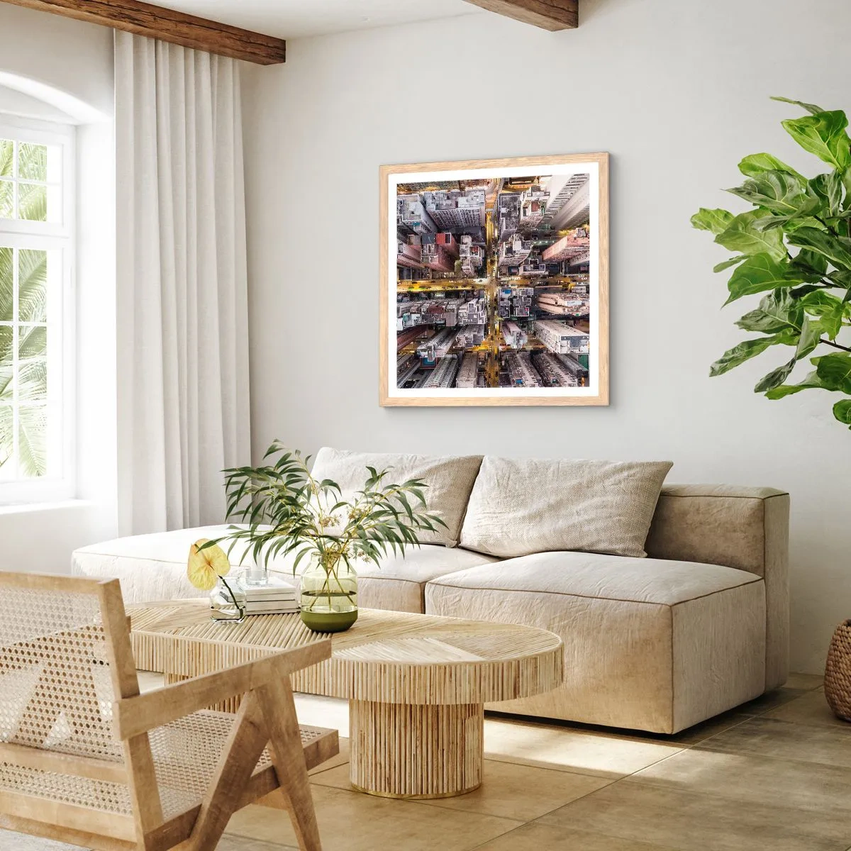 Affiche dans un chêne clair - Poster - Salutations de Hong-Kong - 40x40 cm