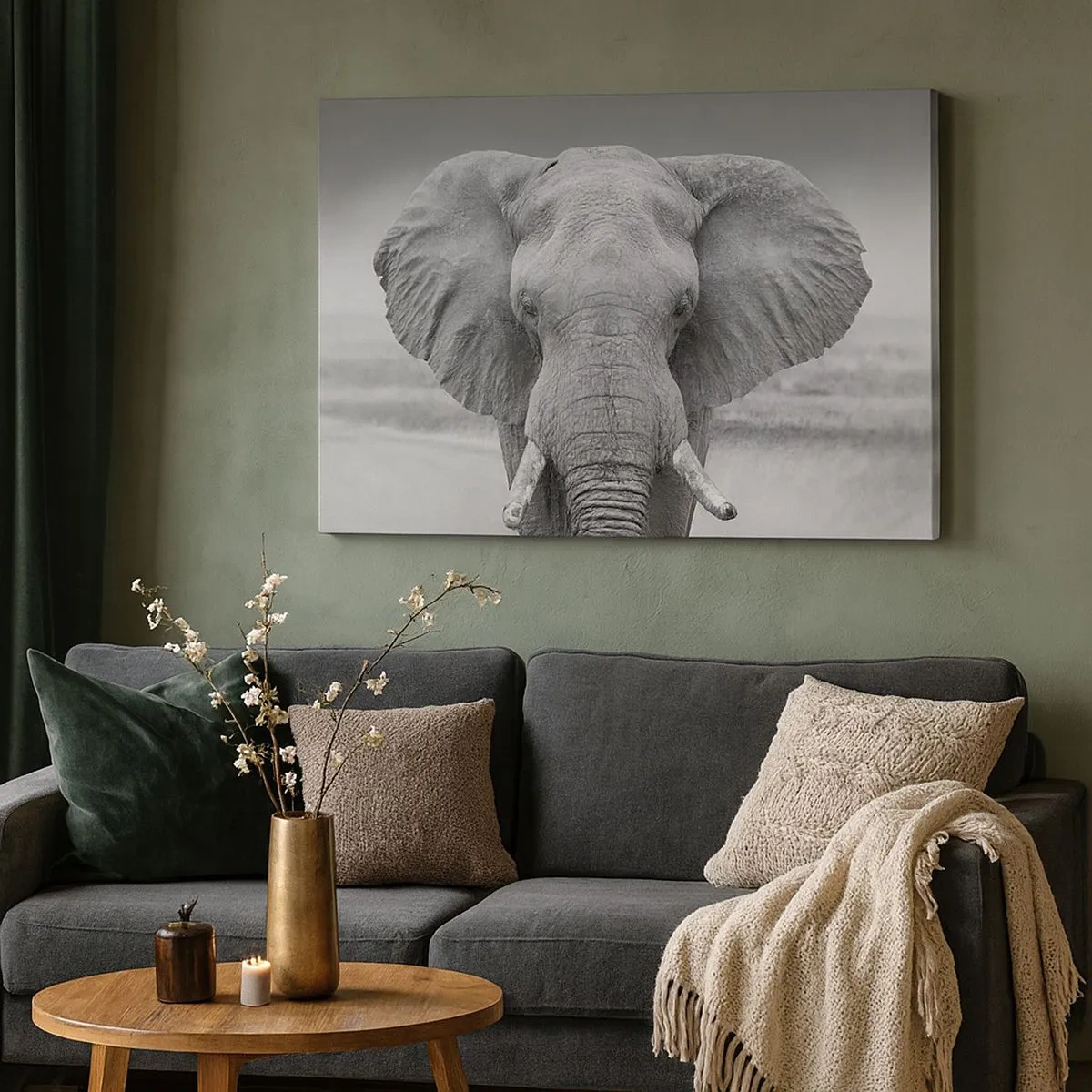 Impression sur toile - Image sur toile - Portrait d'un éléphant en noir et blanc - 70x50cm - Bienvenue dans mon monde - Décoration murale moderne pour le salon et la chambre ARTTOR