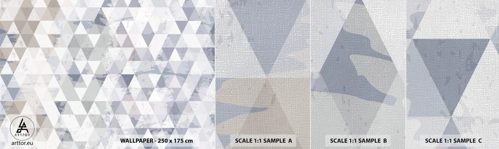 Échantillon de Papier Peint Premium Canvas - En rythme de trois - Abstraction, Morceau, Triangles - 100x30 cm