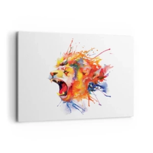 Impression sur toile - Image sur toile - Portrait coloré d'un lion dans un style dynamique - 100x70cm - exploser de colère - Décoration murale moderne pour le salon et la chambre ARTTOR