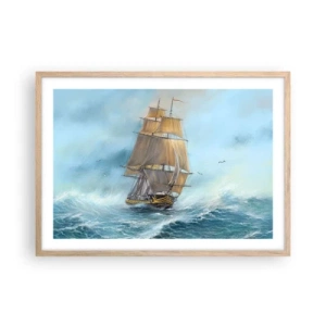 Affiche dans un chêne clair - Poster - Se précipitant sur les vagues - 70x50 cm