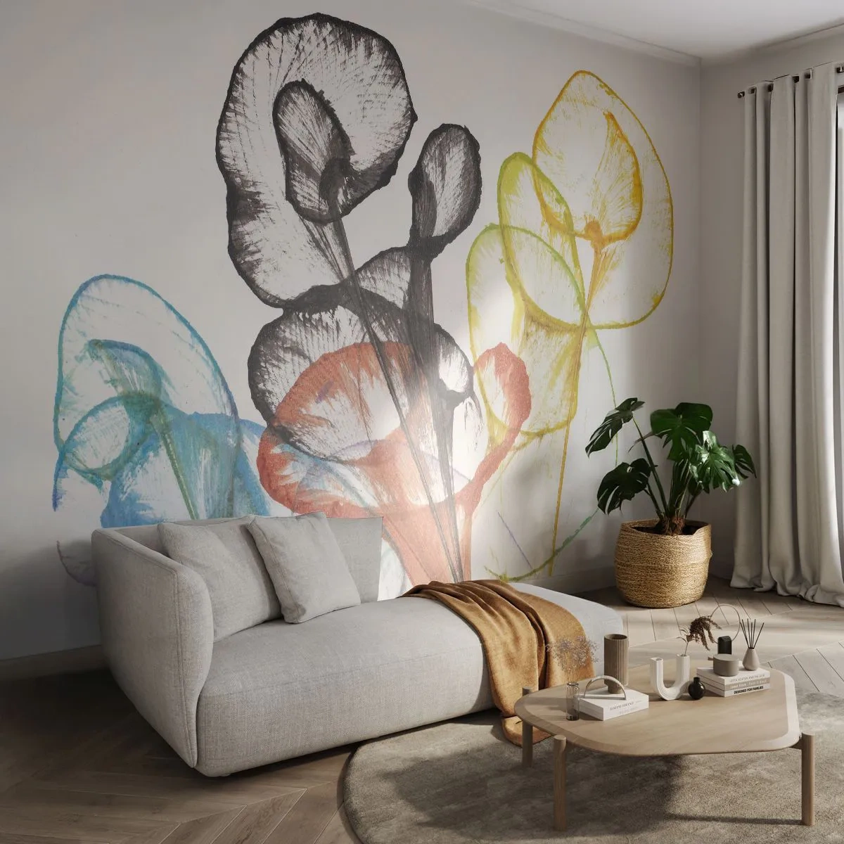 Papier Peint Autocollant Deluxe Sticker - Fleurs avec une âme - Fleurs, Abstraction, Graphique - 250x175 cm