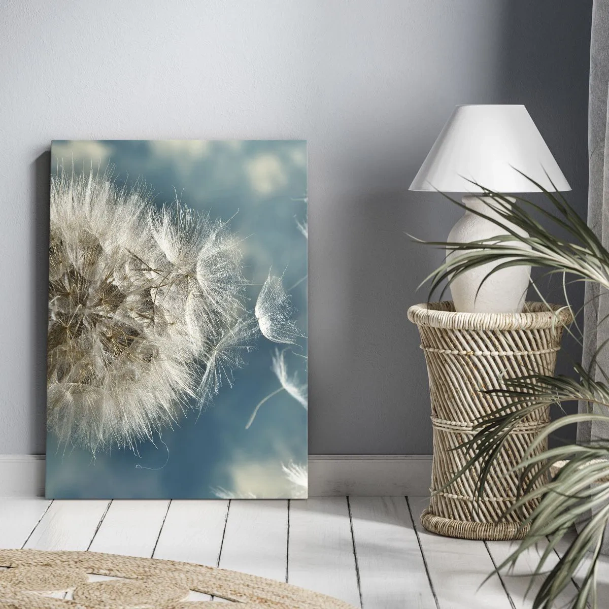 Impression sur toile - Image sur toile - Un pissenlit soufflé contre un ciel bleu - 50x70cm - souffle d'ange - Décoration murale moderne pour le salon et la chambre ARTTOR