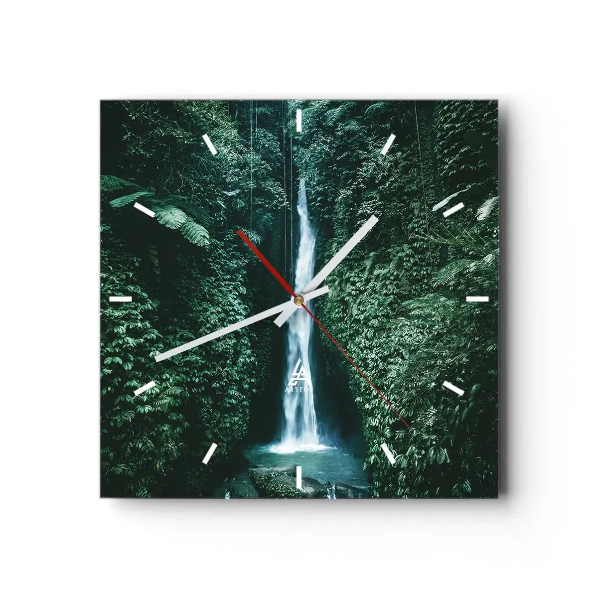 Horloge murale - Pendule murale - Une cascade entourée d'une végétation tropicale dense - 30x30cm - Fontaine tropicale - Décoration murale moderne pour le salon et la chambre ARTTOR