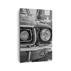 Impression sur toile - Image sur toile - Capot de voiture classique noir et blanc - 80x120cm - Conduire dur - Décoration murale moderne pour le salon et la chambre ARTTOR