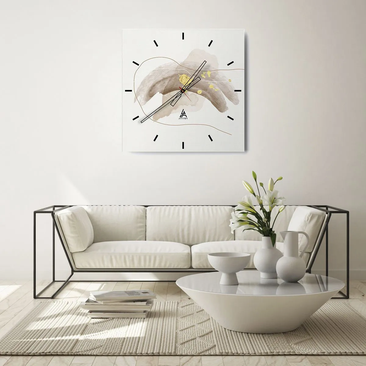Horloge murale - Pendule murale - Une composition abstraite dans les tons beige et or. - 30x30cm - rencontré dans l'espace - Décoration murale moderne pour le salon et la chambre ARTTOR
