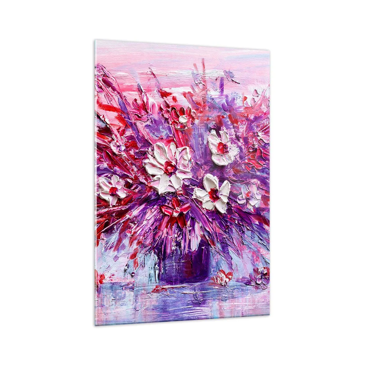 Impression sur verre - Image sur verre - Un bouquet de fleurs colorées dans des tons de rose et de violet - 70x100cm - Innocence et passion - Décoration murale moderne pour le salon et la chambre ARTTOR