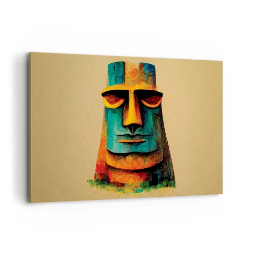 Impression sur toile - Image sur toile - Statue colorée de l'île de Pâques - 120x80cm - Statuesque et sympathique - Décoration murale moderne pour le salon et la chambre ARTTOR