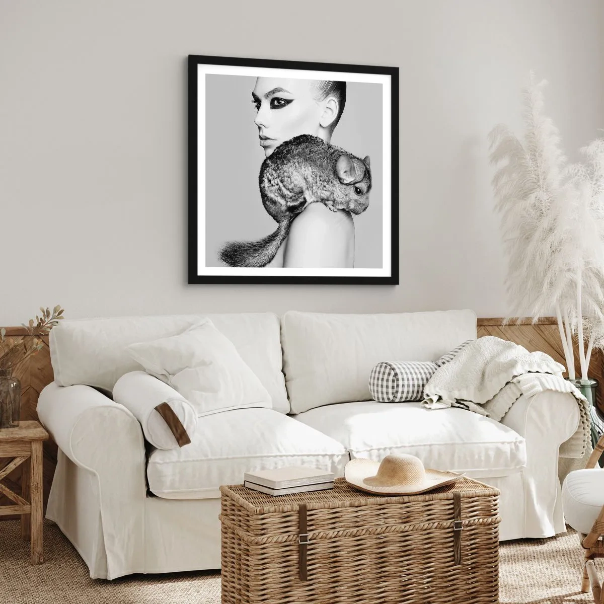 Affiche dans un cadre noir - Poster - Dame au chinchilla - 30x30 cm
