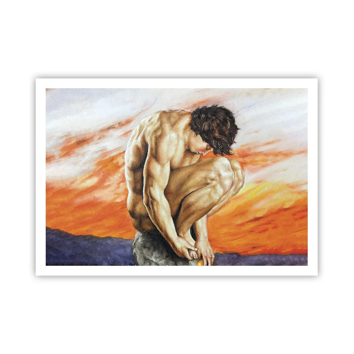 Affiche - Poster - Un homme perdu dans ses pensées sur fond de coucher de soleil - 100x70cm - Plongé dans ses pensées - Décoration murale moderne pour le salon et la chambre ARTTOR