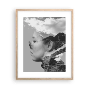 Affiche dans un chêne clair - Poster - Portrait de montagnes et nuages - 40x50 cm