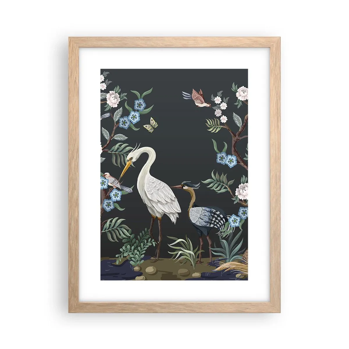 Affiche dans un chêne clair - Poster - Parade d'oiseaux - 30x40 cm