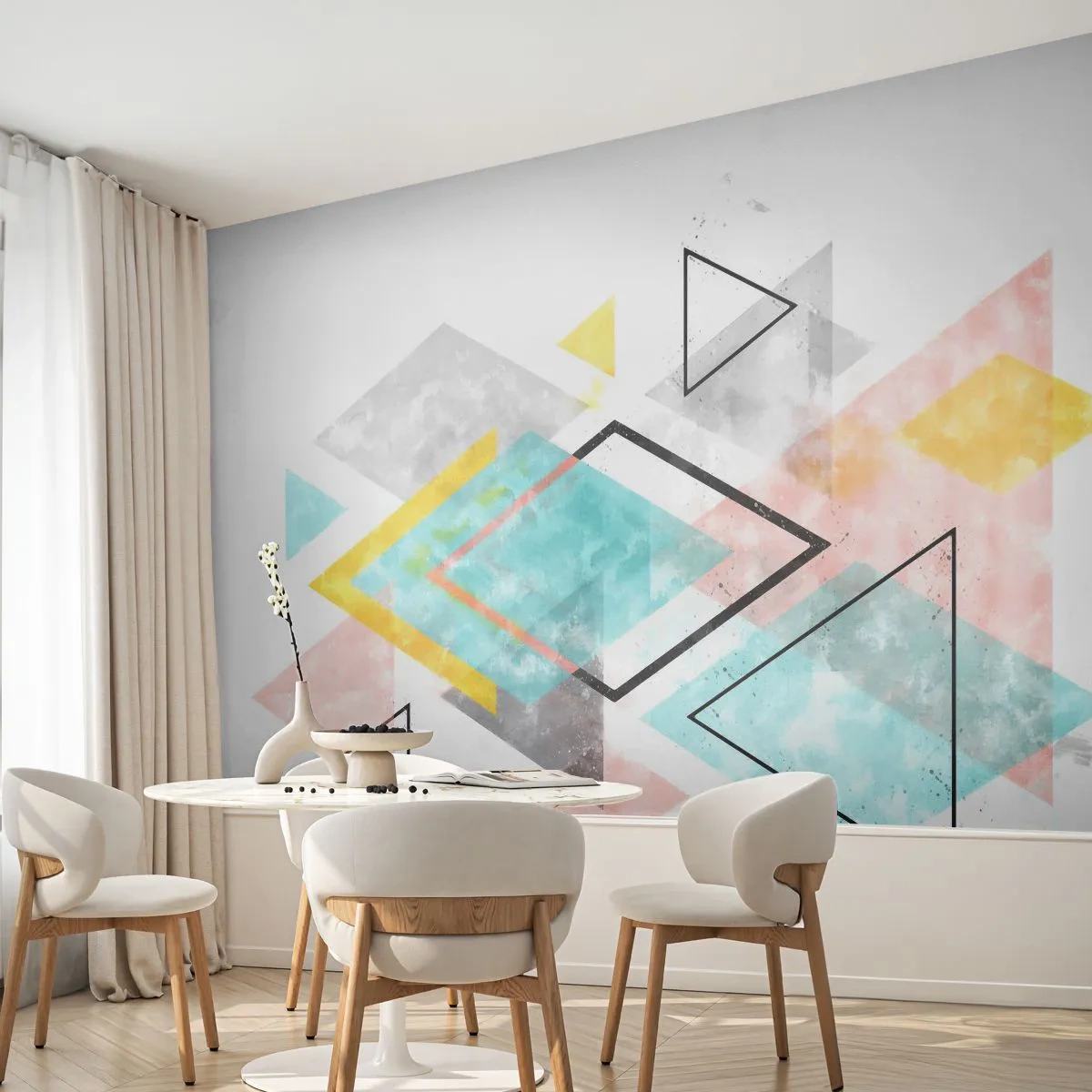 Papier Peint Photo Premium Canvas - Géométrie facile - Brillant, Triangles, Minimalisme - 250x175 cm