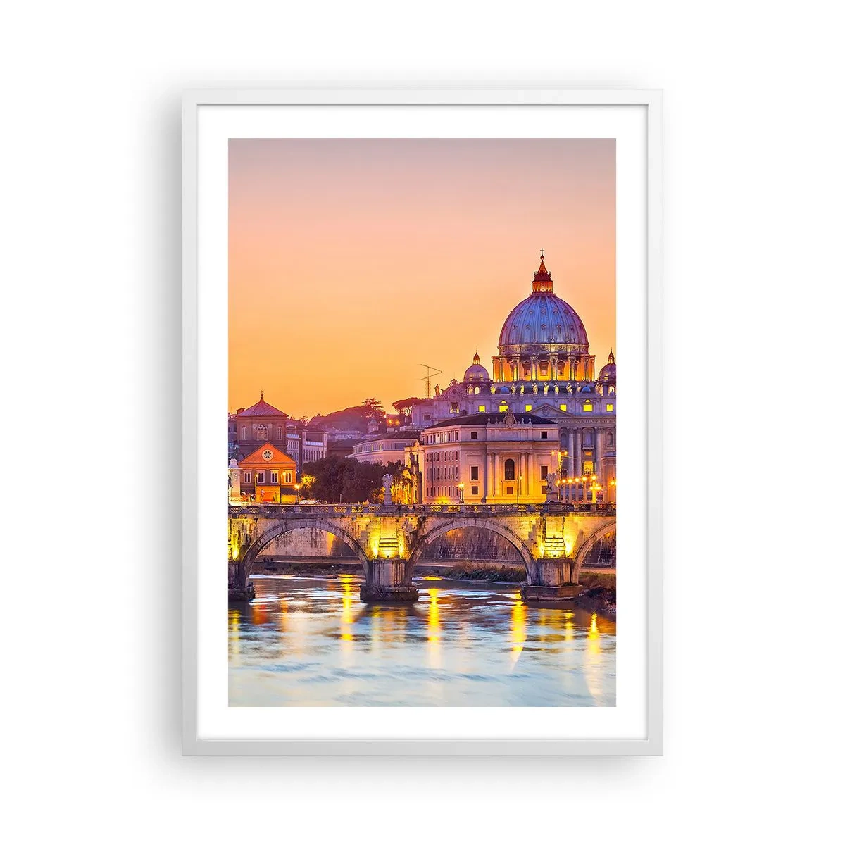 Affiche dans un cadre blanc - Poster - Coucher de soleil sur la ville éternelle - 50x70 cm