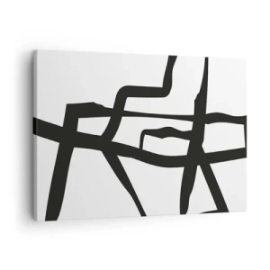 Impression sur toile - Image sur toile - Motif minimaliste noir et blanc avec des lignes géométriques - 70x50cm - Conception noir et blanc - Décoration murale moderne pour le salon et la chambre ARTTOR