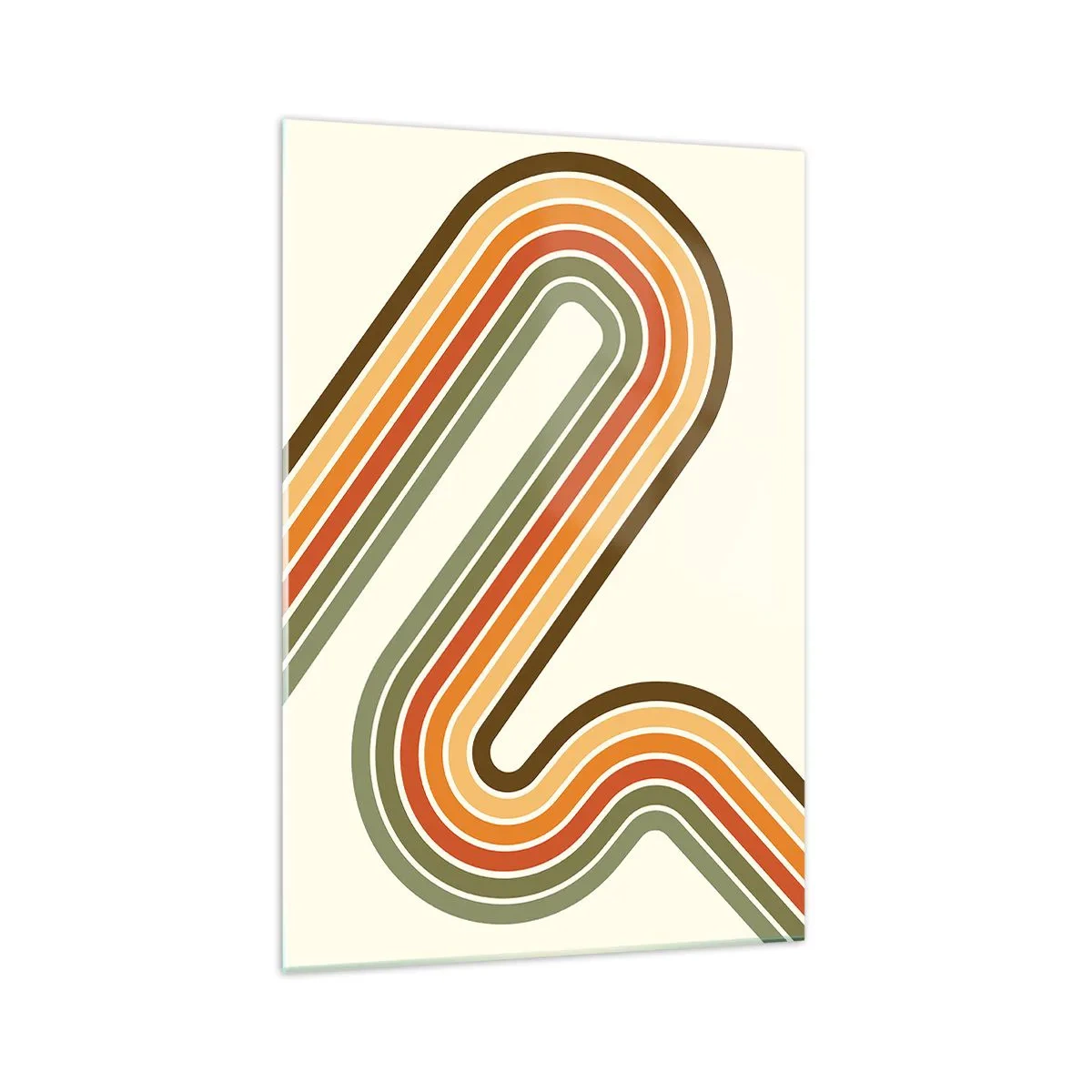 Impression sur verre - Image sur verre - Motif géométrique dans les tons de vert, orange et beige sur fond clair - 70x100cm - En zig zag vers le but - Décoration murale moderne pour le salon et la chambre ARTTOR