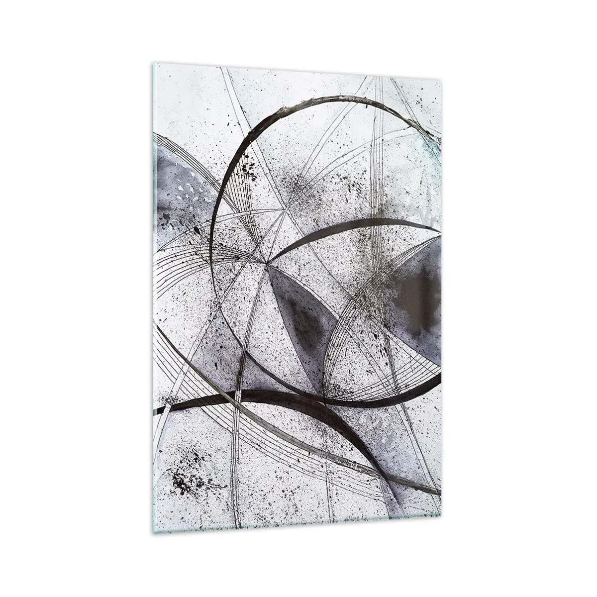 Impression sur verre - Image sur verre - Lignes et formes abstraites dans des tons de gris et de noir - 80x120cm - Fantaisie futuriste - Décoration murale moderne pour le salon et la chambre ARTTOR
