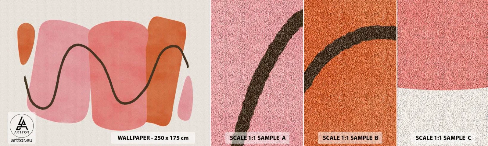 Échantillon de Papier Peint Autocollant Deluxe Sticker - mouvement doux des formes - Abstraction, Minimalisme, Pastel - 100x30 cm