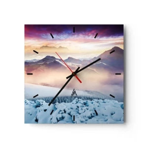 Horloge murale - Pendule murale - Montagnes enneigées à l'aube avec un ciel coloré - 30x30cm - La force et la pureté de la nature - Décoration murale moderne pour le salon et la chambre ARTTOR