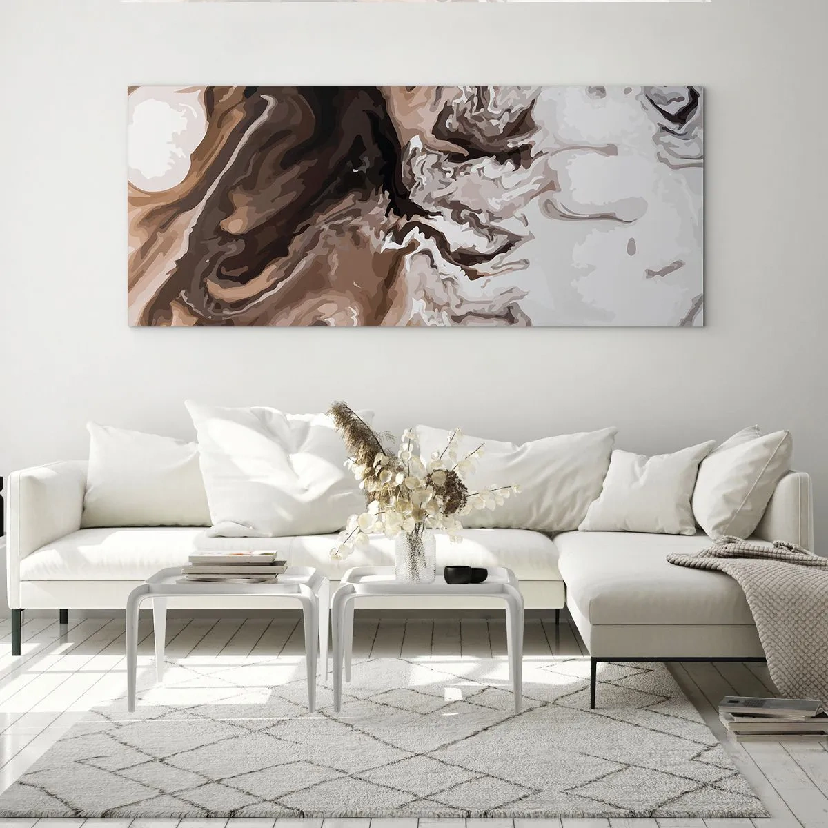 Impression sur verre - Image sur verre - Abstraction dans les tons de brun avec des lignes dynamiques - 160x50cm - Contraste de couleur - Décoration murale moderne pour le salon et la chambre ARTTOR