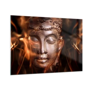 Impression sur verre - Image sur verre - Le visage brumeux du Bouddha dans des tons chauds d'or et de marron - 100x70cm - Il n'existe qu'ici et maintenant - Décoration murale moderne pour le salon et la chambre ARTTOR