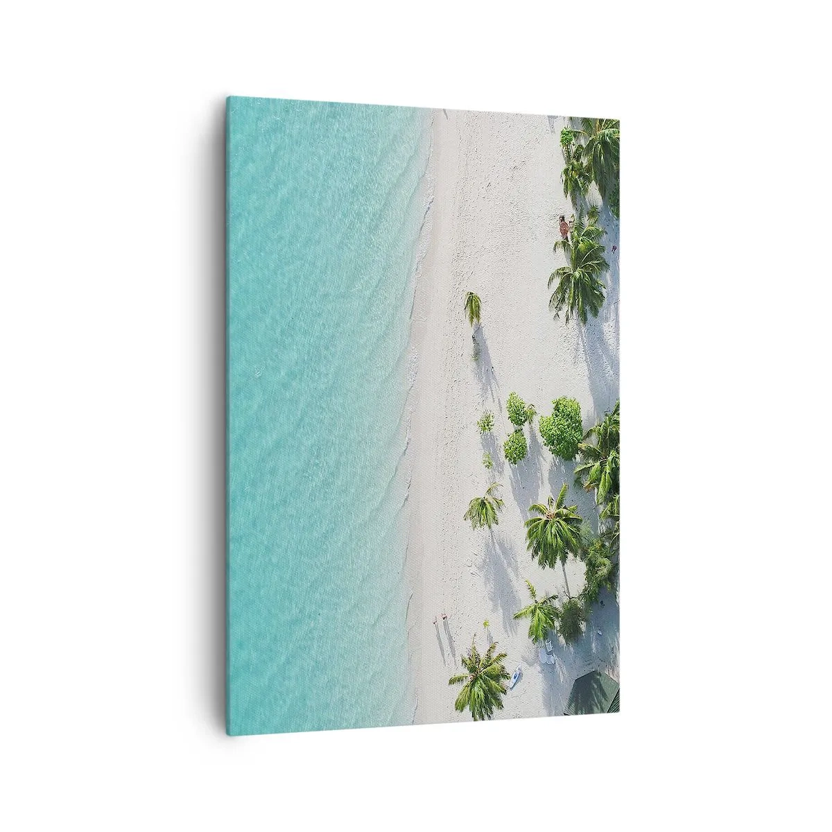 Impression sur toile - Image sur toile - Vue plongeante sur une plage tropicale avec de l'eau turquoise et des palmiers - 70x100cm - Vacances au paradis - Décoration murale moderne pour le salon et la chambre ARTTOR