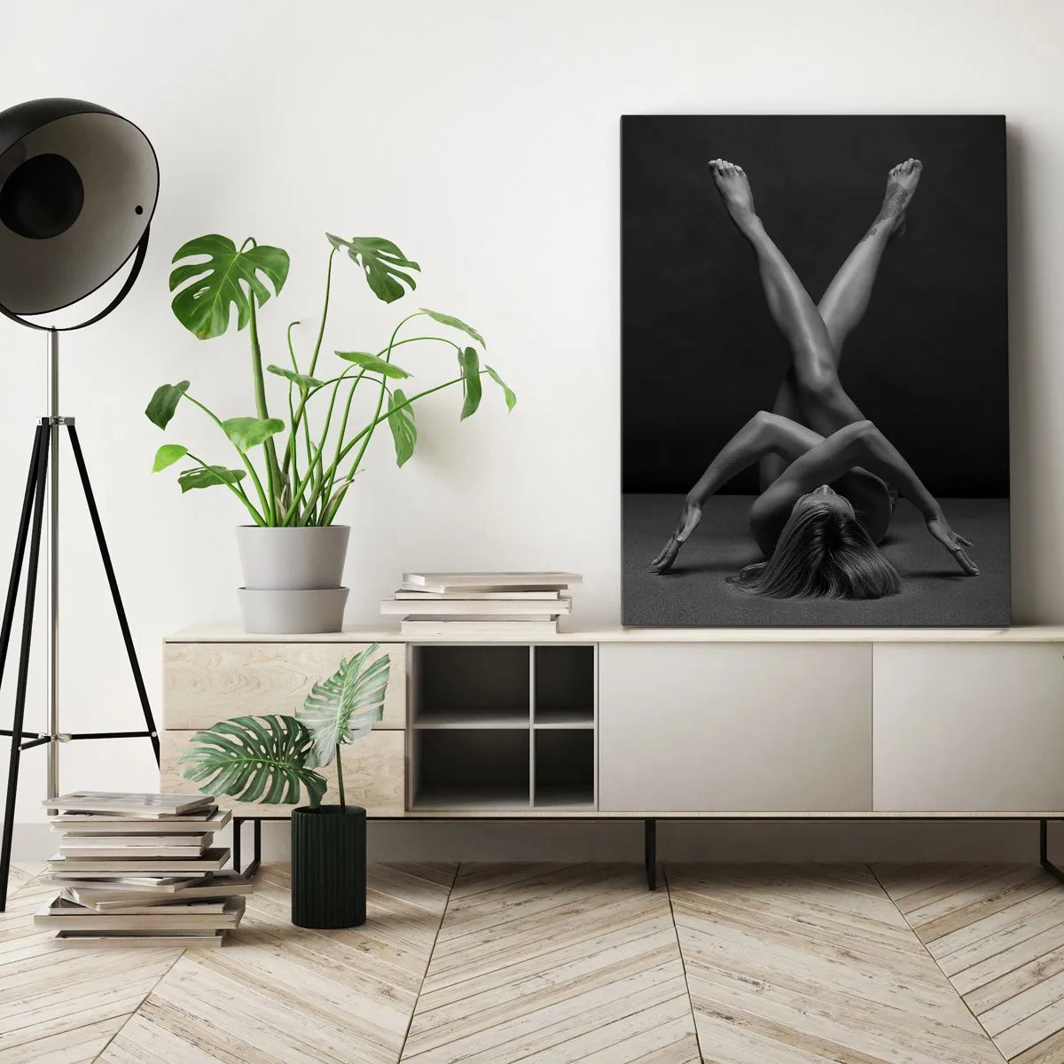 Impression sur toile - Image sur toile - Une vision artistique d'une femme en noir et blanc - 70x100cm - Géométrie de la nudité - Décoration murale moderne pour le salon et la chambre ARTTOR