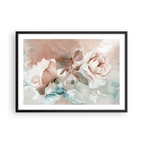 Affiche dans un cadre noir - Poster - Roses délicates aux tons pastel sur fond clair - 70x50cm - L'esprit du romantisme - Décoration murale moderne pour le salon et la chambre ARTTOR
