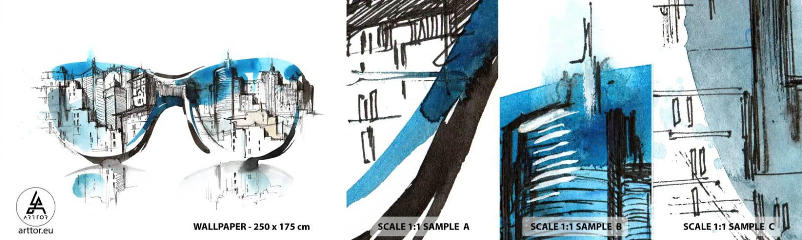 Échantillon De Papier Peint Standard Eco - Le chic des grandes villes - Abstraction, Lunettes, Architecture - 100x30 cm