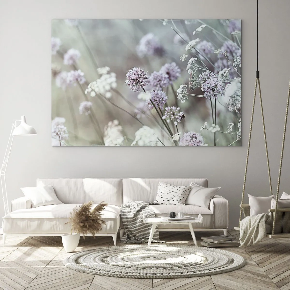 Impression sur verre - Image sur verre - Fleurs sauvages délicates aux tons pastel - 70x50cm - Herbes douces en filigrane - Décoration murale moderne pour le salon et la chambre ARTTOR