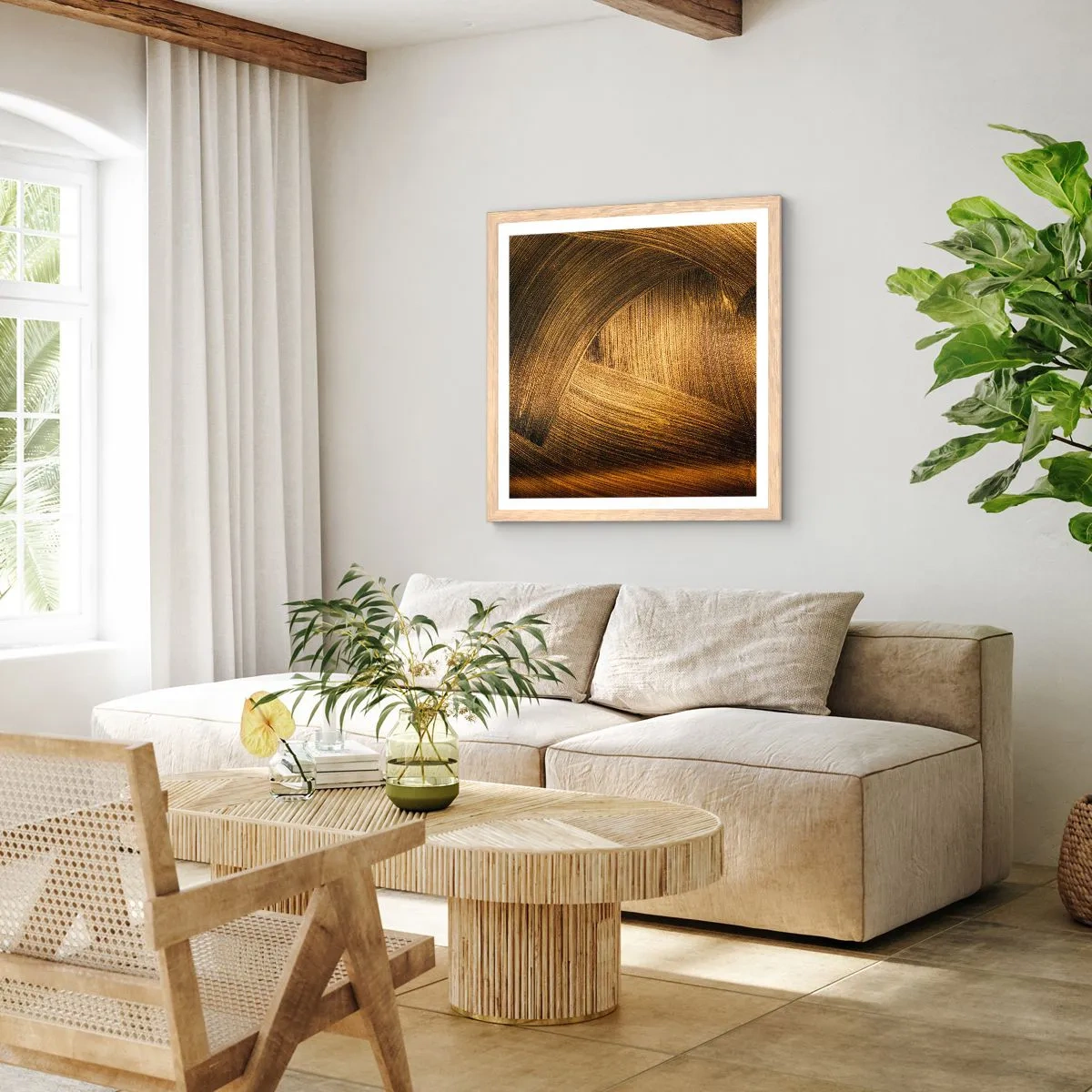 Affiche dans un chêne clair - Poster - Dans un labyrinthe en or - 60x60 cm