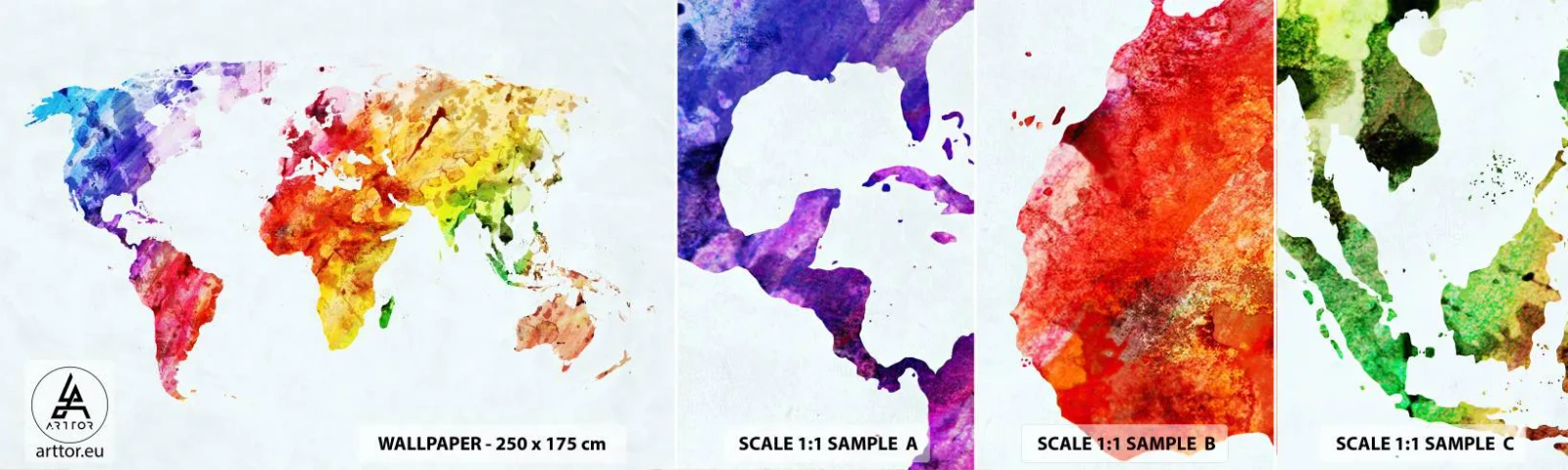 Échantillon De Papier Peint Standard Eco - Toutes les couleurs du monde - Carte du monde, Graphique, Continents - 100x30 cm