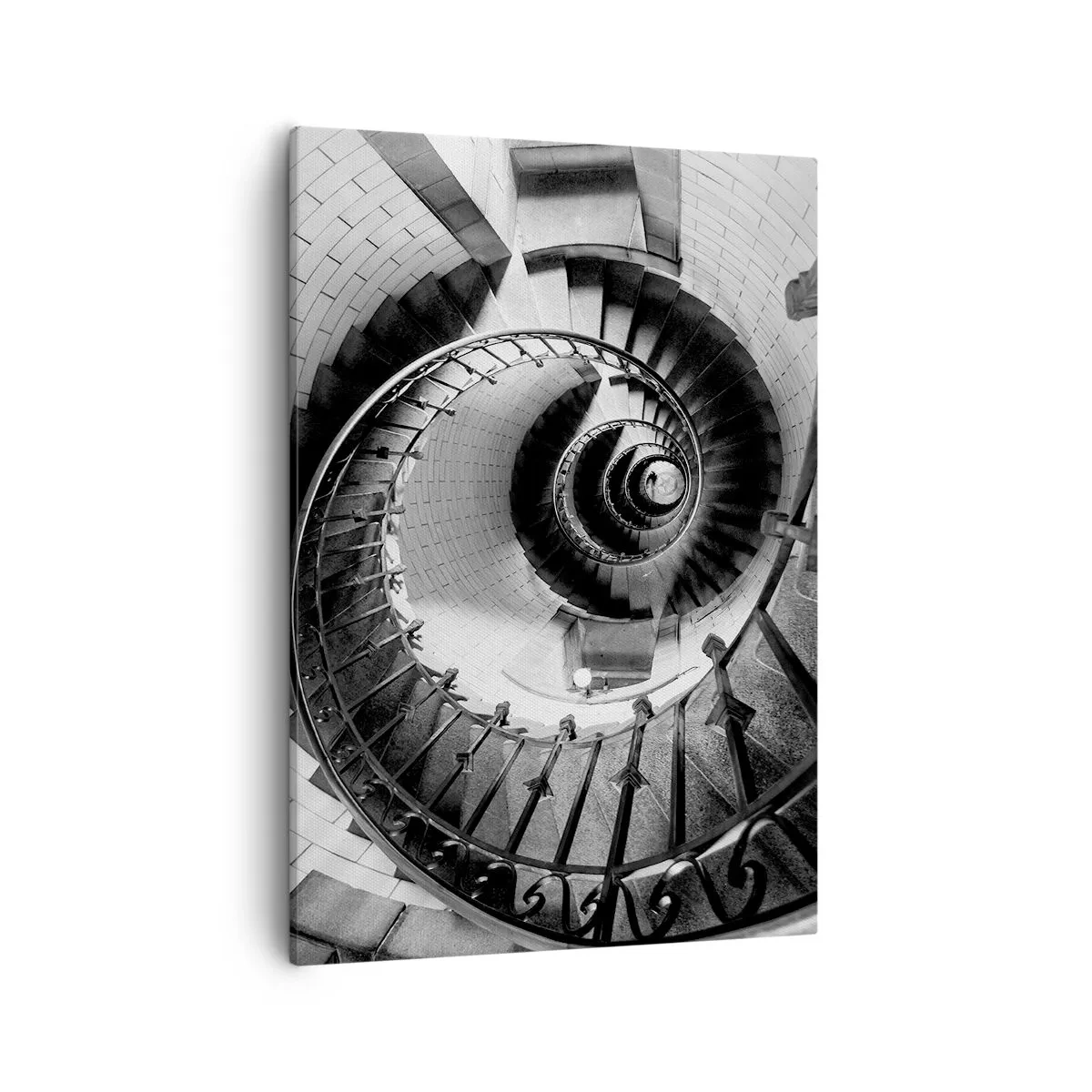 Impression sur toile - Image sur toile - Photographie en noir et blanc d'un escalier en colimaçon avec une perspective de haut en bas - 50x70cm - De plus en plus haut - Décoration murale moderne pour le salon et la chambre ARTTOR