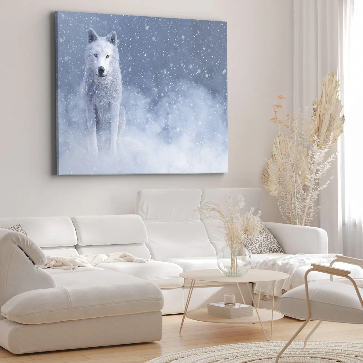 Impression sur toile - Image sur toile - Loup blanc dans un paysage enneigé - 120x80cm - Dans une âme d'hiver - Décoration murale moderne pour le salon et la chambre ARTTOR