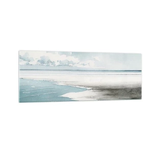 Impression sur verre - Image sur verre - Une mer calme et une plage aux tons clairs de bleu - 140x50cm - Marée douce - Décoration murale moderne pour le salon et la chambre ARTTOR