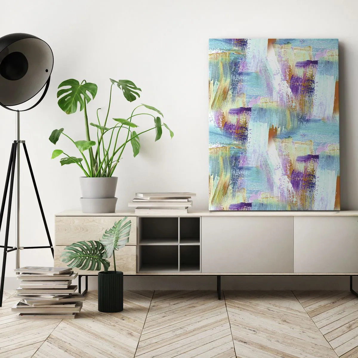 Impression sur toile - Image sur toile - Abstraction colorée avec des coups de pinceau dynamiques - 50x70cm - Labyrinthe reluisant - Décoration murale moderne pour le salon et la chambre ARTTOR
