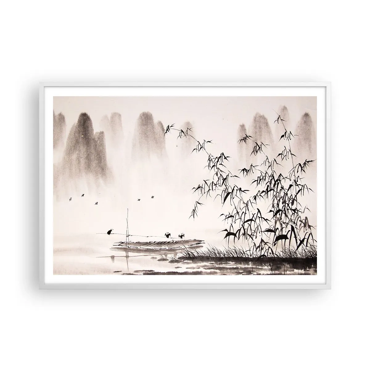 Affiche dans un cadre blanc - Poster - Le silence des rizières - 100x70 cm