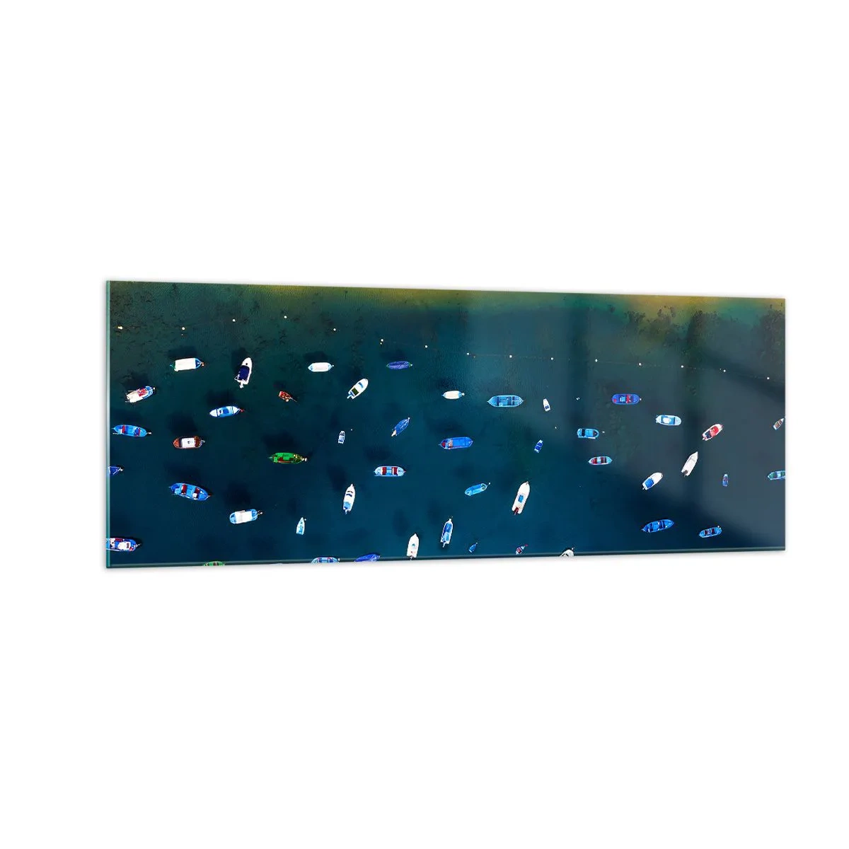 Impression sur verre - Image sur verre - Vue aérienne de bateaux sur l'eau et d'un rivage sablonneux - 140x50cm - Jeu de vacances - Décoration murale moderne pour le salon et la chambre ARTTOR