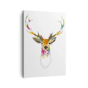 Impression sur toile - Image sur toile - Tête de cerf colorée dans un style artistique - 50x70cm - Un cerf doux baigné de couleur - Décoration murale moderne pour le salon et la chambre ARTTOR