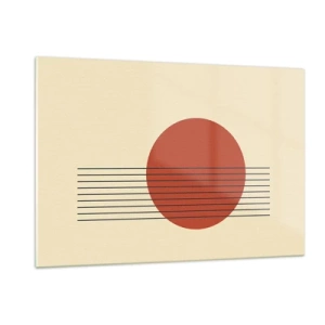 Impression sur verre - Image sur verre - Graphique minimaliste avec cercle et lignes rouges - 120x80cm - Aux alentours et plus loin - Décoration murale moderne pour le salon et la chambre ARTTOR