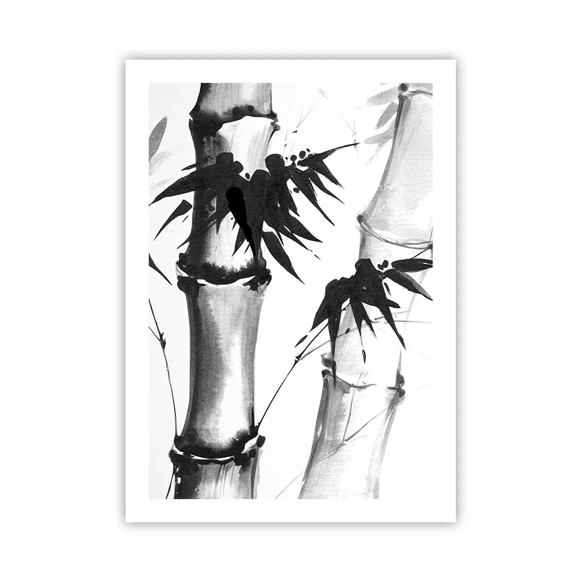 Affiche - Poster - Tiges et feuilles de bambou dans un style noir et blanc - 50x70cm - Gros plan sur l'orient - Décoration murale moderne pour le salon et la chambre ARTTOR