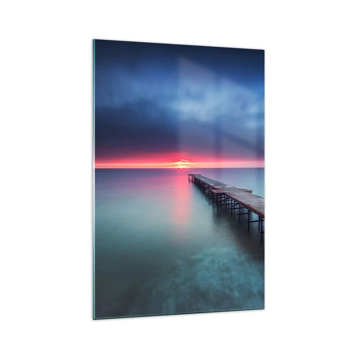 Impression sur verre - Image sur verre - Une jetée en bois menant directement à la mer au coucher du soleil - 70x100cm - Entre le ciel et la terre - Décoration murale moderne pour le salon et la chambre ARTTOR
