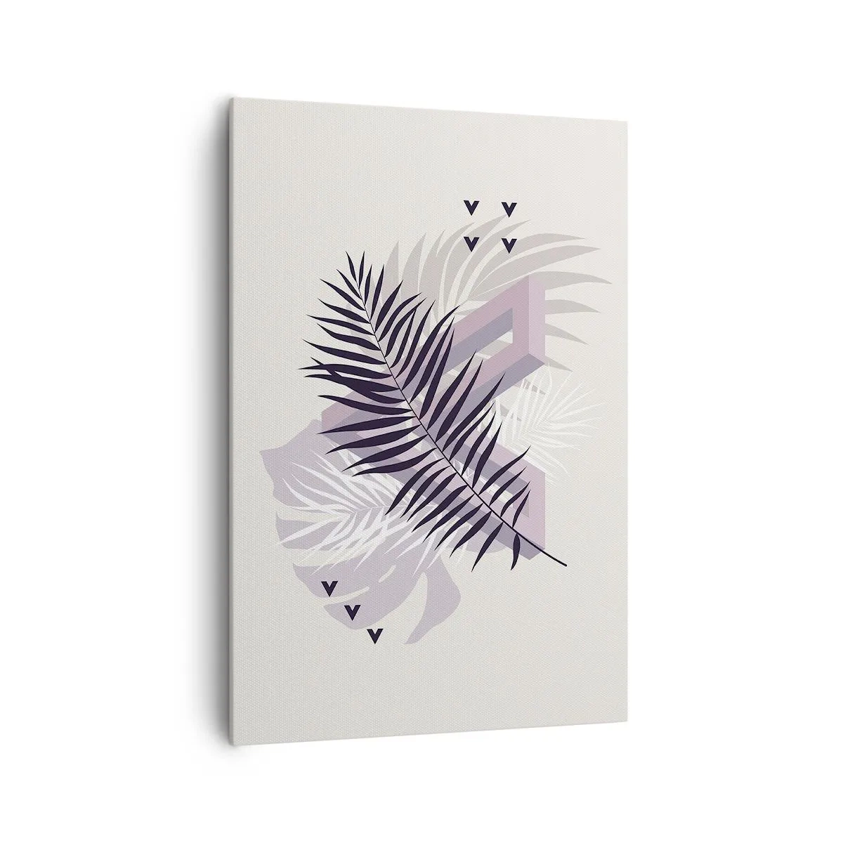 Impression sur toile - Image sur toile - Une composition minimaliste avec des feuilles et des formes géométriques - 70x100cm - L'ombre de l'obscurité - Décoration murale moderne pour le salon et la chambre ARTTOR