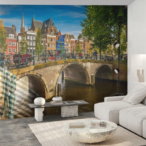 Papier Peint Photo Premium Sand - Le printemps sur le canal - Ville, Amsterdam, Architecture - 500x350 cm