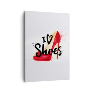 Impression sur toile - Image sur toile - Talon aiguille rouge avec l'inscription I love Shoes sur fond blanc - 50x70cm - L'amour a plusieurs noms - Décoration murale moderne pour le salon et la chambre ARTTOR