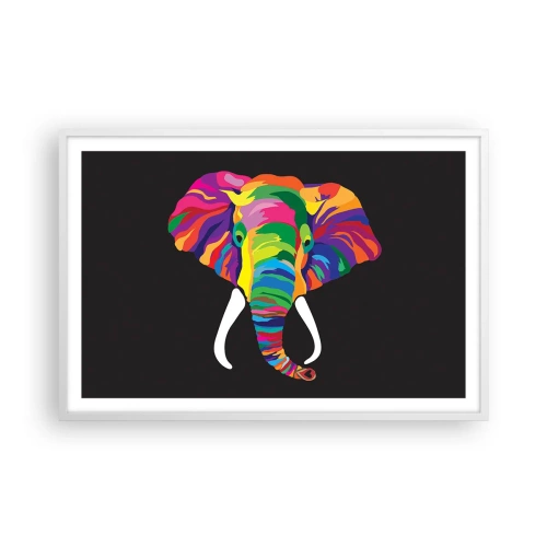 Affiche dans un cadre blanc - Poster - L'éléphant qui aimait se baigner dans un arc-en-ciel - 91x61 cm