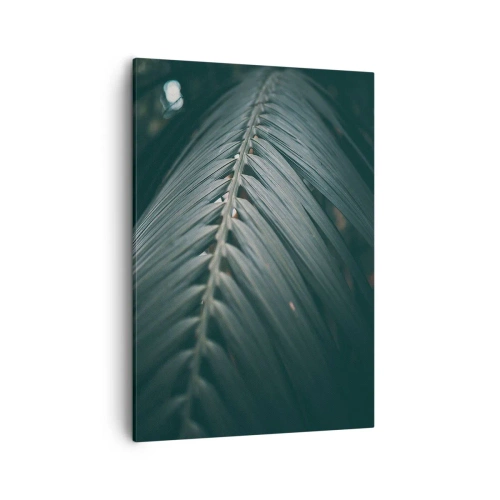 Impression sur toile - Image sur toile - Gros plan d'un détail de feuille de palmier aux tons sombres - 50x70cm - Précision de la nature - Décoration murale moderne pour le salon et la chambre ARTTOR