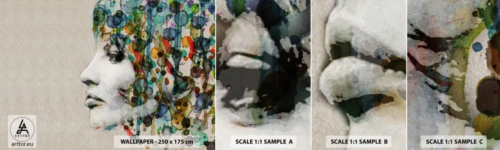 Échantillon De Papier Peint Standard Eco - Elle est sortie de la grisaille - Visage de femme, Abstraction, Graphique - 100x30 cm